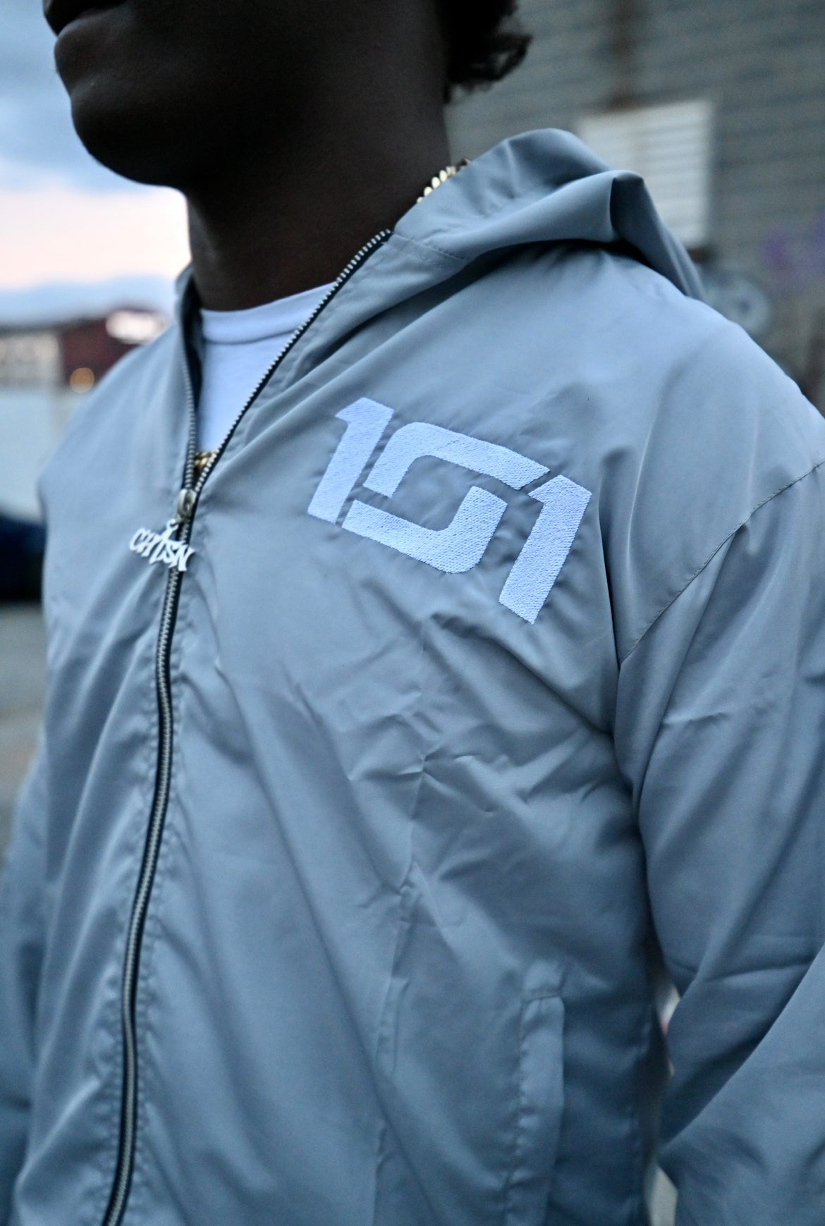 Gray Nylon Hoodie